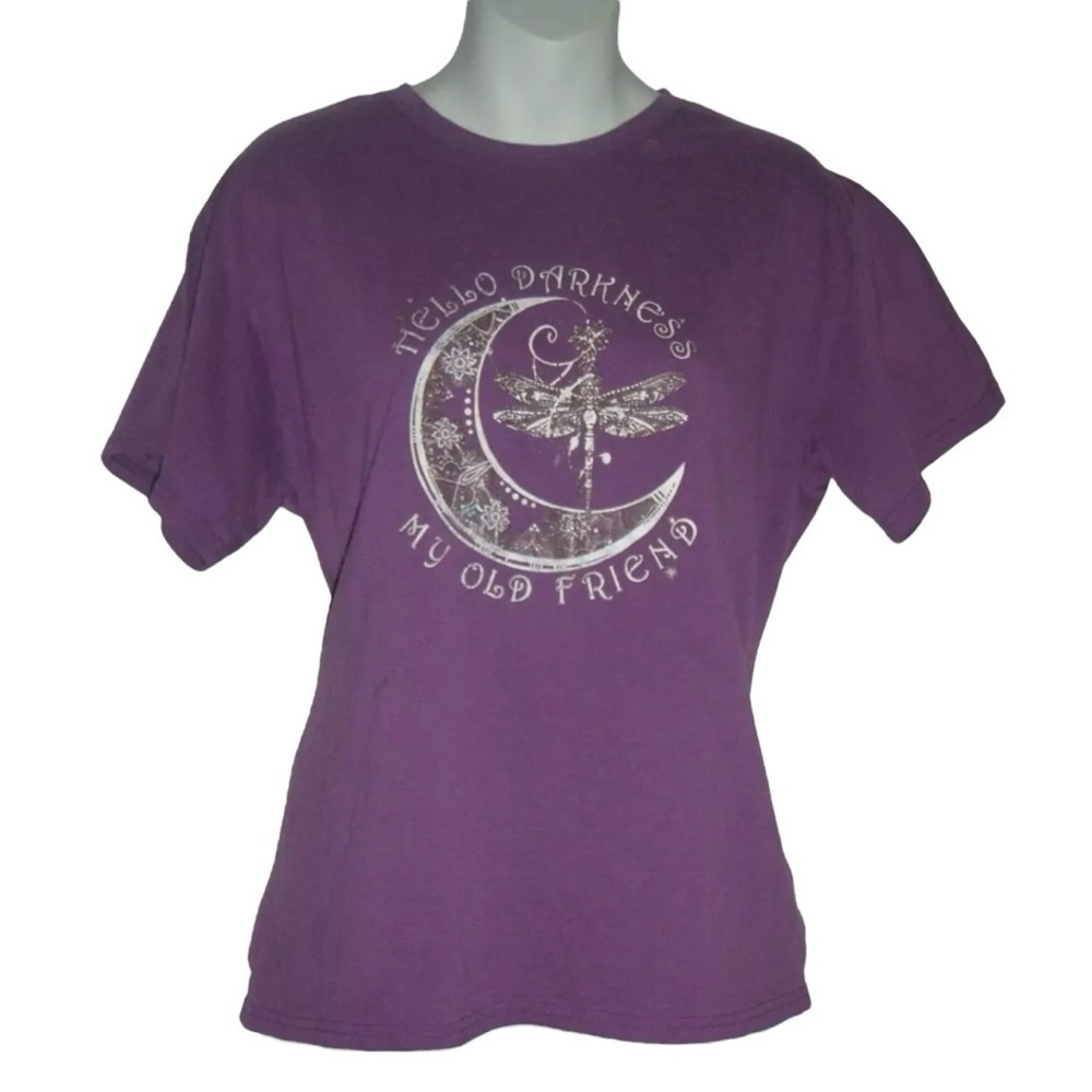 Simon & Garfunkel Tee Shirt Hello Darkness Lyrics Purple Fairy Moon Dragonfly - Picture 8 of 8